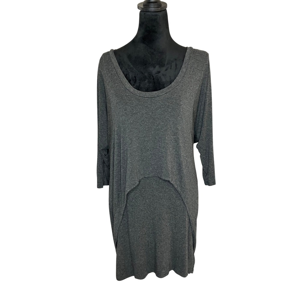 Mason Double layer 3/4 Sleeve Mini Dress Tunic Lagenlook Boho Casual Gray Small